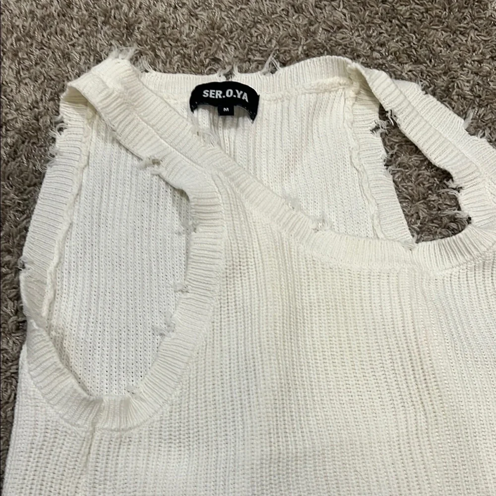 White Distressed Sweater Vest - Picture 4 of 4